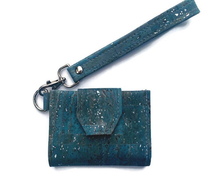 Slim Wallet, Key Fob Wallet, Gift Under 30, Blue W/silver Cork Etsy