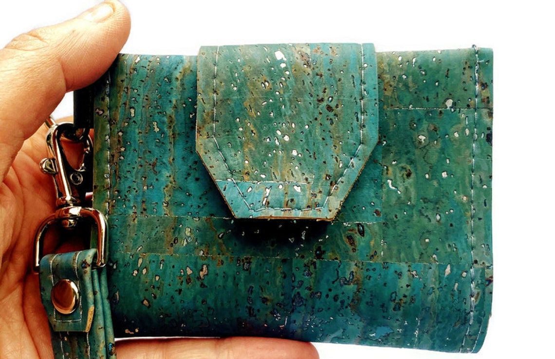 Slim Wallet Key Fob Wallet Gift Under 30 Blue W/silver Cork Etsy