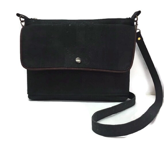 Nicole Large Cork Black 11 x 8 Vegan Leather Pouch Wristlet Crossbody Handbag