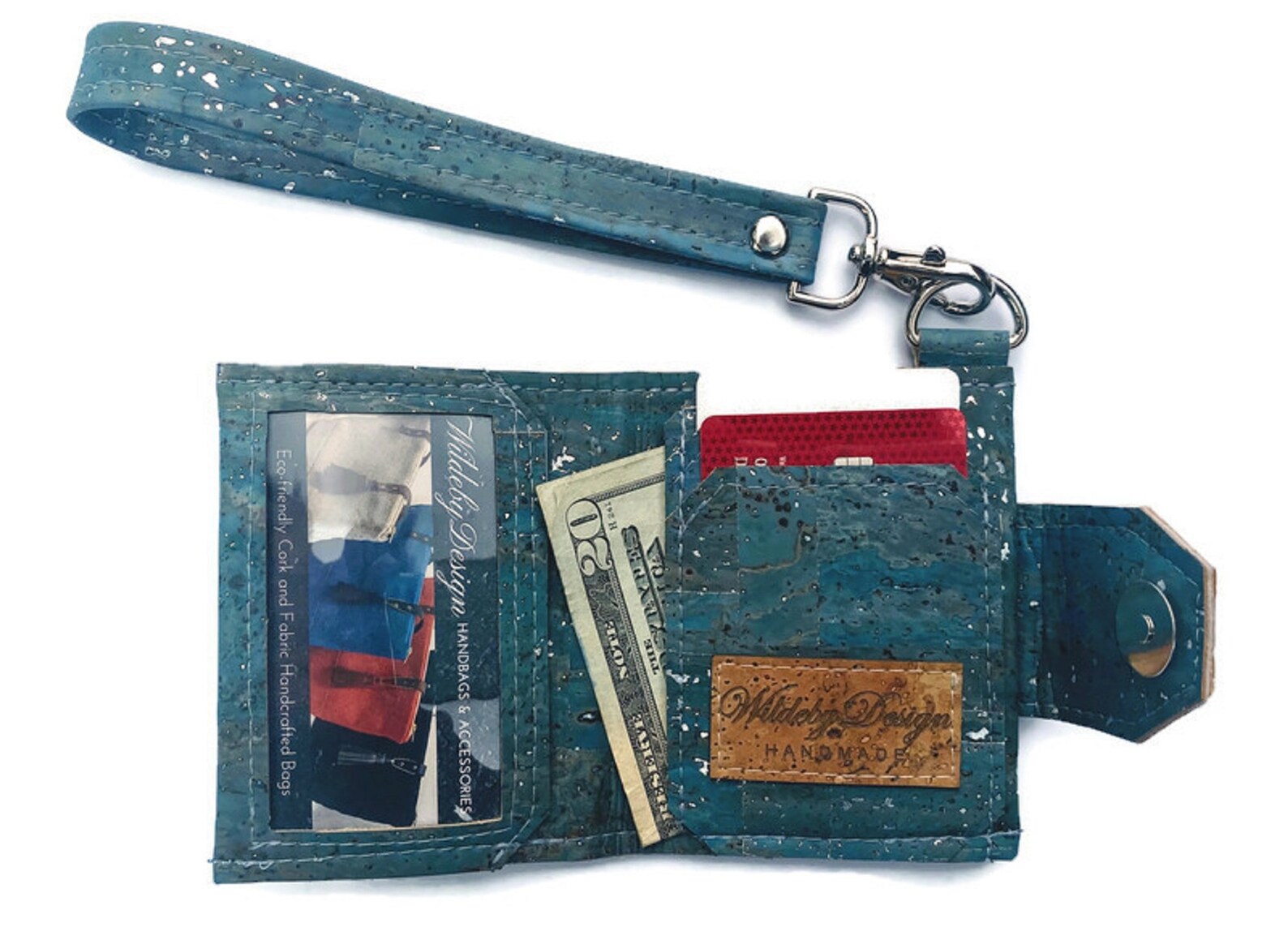 Slim Wallet, Key Fob Wallet, Gift Under 30, Blue W/silver Cork Etsy