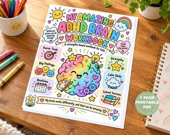 ADHD Brain Workbook, Strengths-Based Neurodiversity Printable (Digital Download)