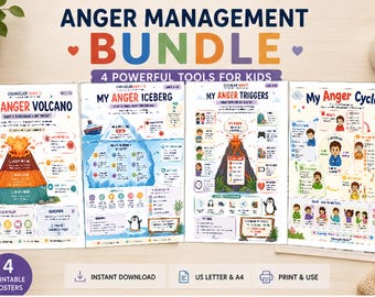 Anger Management Bundle for Kids, 4 SEL Therapy Posters (Digital Download)