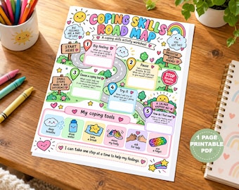 Coping Skills Road Map Worksheet for Kids, Emotional Regulation Activity (Digital Download)