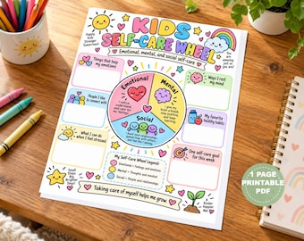 Kids Self-Care Wheel Printable, SEL Mindfulness Worksheet (Digital Download)