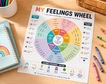 My Feelings Wheel for Kids, Emotional Regulation Poster, SEL Coping Skills (PDF)