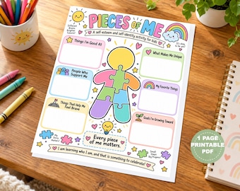 Pieces of Me Self-Esteem Activity, SEL Identity Worksheet (Digital Download)