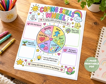 Coping Skills Wheel Activity for Kids, Printable SEL Tool, Calming Corner Resource (Digital Download)