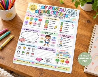 Kids Mental Health Check-In Worksheet, Emotional Regulation Activity (PDF)