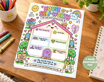 House of Self-Worth Activity for Kids, Printable SEL Worksheet (Digital Download)