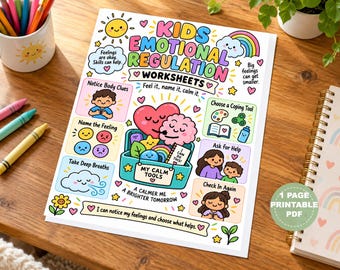 Kids Emotional Regulation Worksheets, SEL Coping Skills Activity (Digital Download)