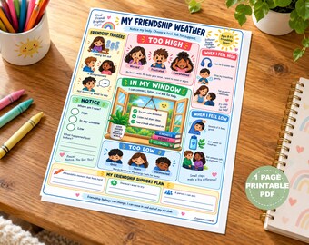 Friendship Weather Chart for Kids, Emotional Regulation Tool, Coping Strategies Poster (Digital Download)