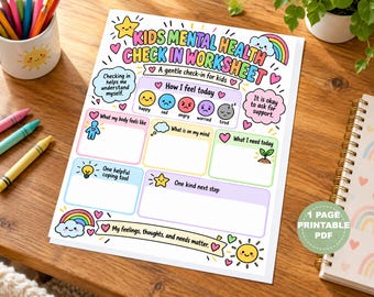 Kids Mental Health Check-In Worksheet, Daily Feelings Tracker, Emotional Regulation Activity (Digital Download)
