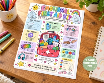 Emotional First Aid Kit Poster, Kids Coping Skills, Calming Corner Decor (Digital Download)