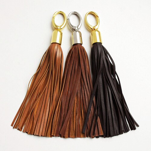 Leather Tassel Keychain Long Tassel Brown Tones Etsy