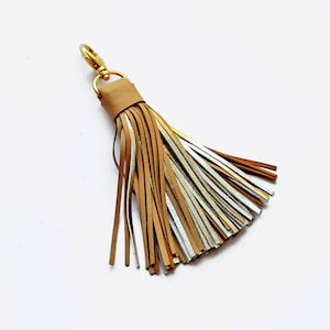 Leather Tassel, Large, Camel and Gold