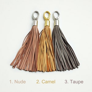 Leather Tassel, Nude, Camel or Taupe long tassel keychain image 1