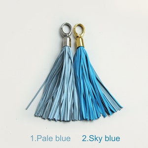 Leather Tassel, Pale blue or Sky blue long tassel, Large tassel image 1