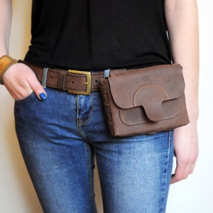 Belt bag. Leather hip bag, Brown festival bag