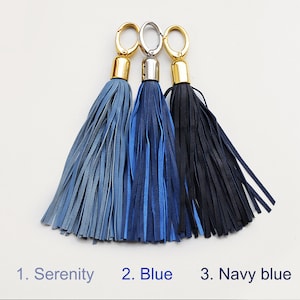 Leather Tassel, Serenity and Blue large tassel keychains image 1