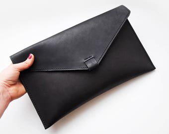 Pochette enveloppe en cuir, Pochette noire Minimal