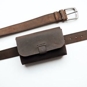 Bauchtasche aus Leder. Braune Hüfttasche, Festival Gürteltasche