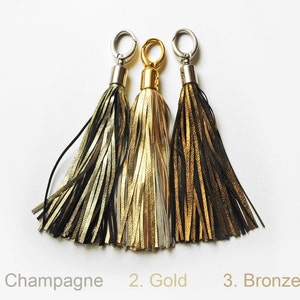 Handmade Leather Tassel, Champagne, Gold, Bronze, Purse Charm