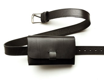 Black bum bag, Leather belt bag, waist bag