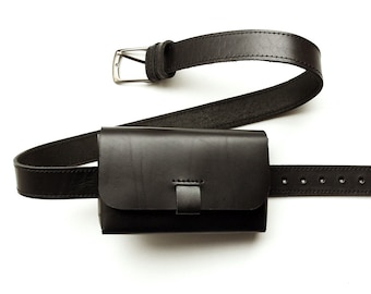 Riñonera de cuero negro, riñonera para festivales