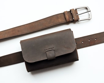 Leather bum bag. Brown waist bag, Festival belt bag