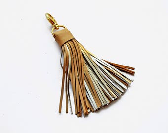 Leather Tassel, Large, Camel and Gold