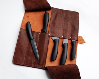 Estuche de cuchillo de chef de cuero, Rollo de cuchillo personalizado