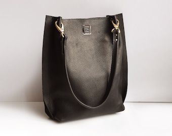 Leather tote, Black soft leather shoulder bag