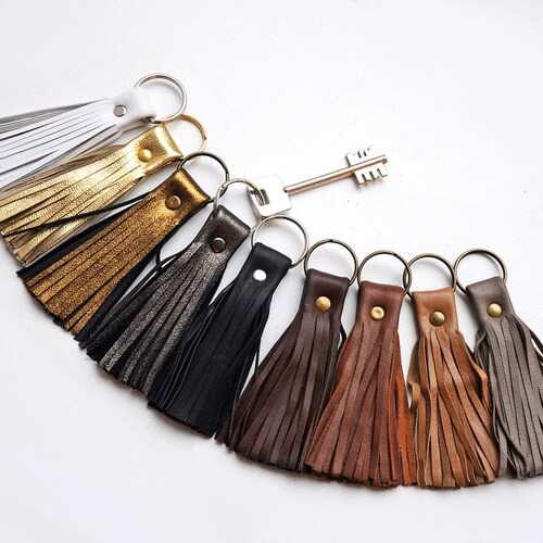 Leather Tassel Key Chain White Gold Brown and Black Colors Etsy