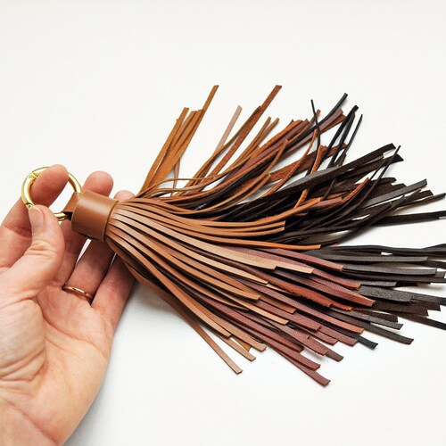 Leather Tassel Keychain Long Tassel Brown Tones Etsy