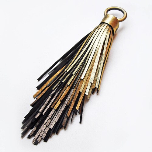 Gold Leather Tassel Keychain Metallic Large Tassel Bag Charm Etsy