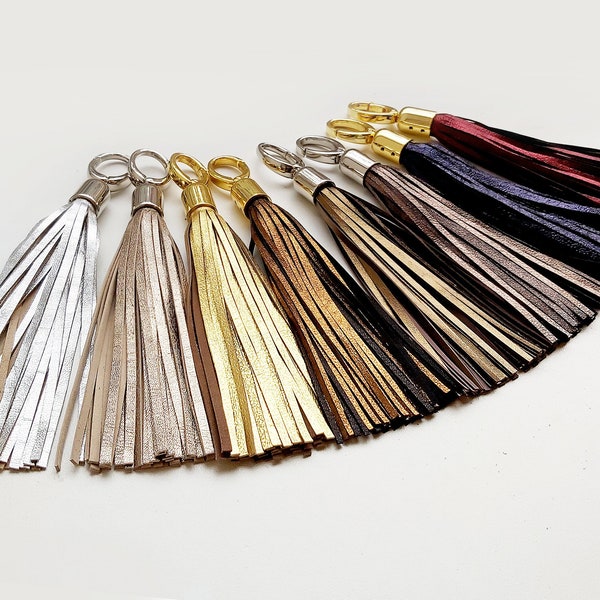 Metallic leather tassels keychain, Silver, gold, bronze large tassels