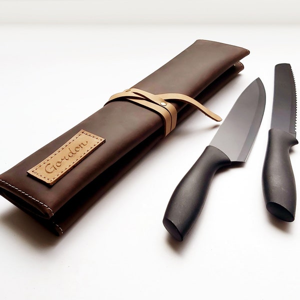 Rouleau de couteaux de chef en cuir, 2 emplacements, sac de chef personnalisé