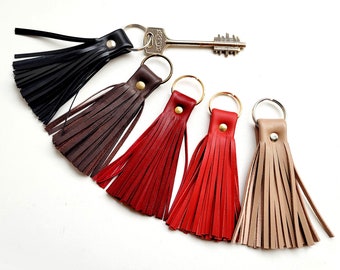Porte-clés en cuir souple, petit pompon en cuir souple multicolore