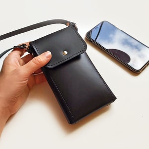 Sac en cuir pour téléphone portable avec bandoulière et poche pour cartes, étui pour iPhone