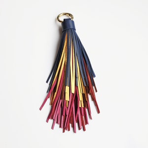 Big multicolored leather tassel purse charm, Colorful tassel tote bag charm