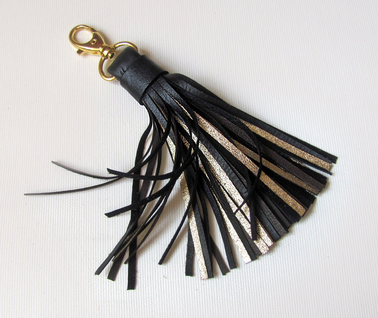 Leather Tassel Black and Gold Tassel Keychain Etsy Singapore