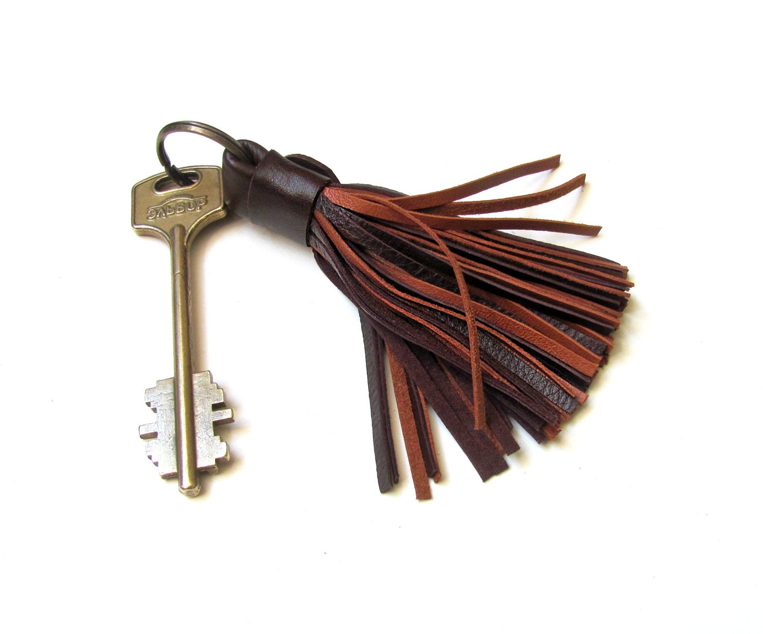 Leather Tassel Keychain Brown color Etsy