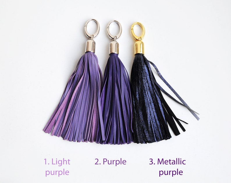 Leather Tassels Purple Tones Large Tassel Keychain Etsy