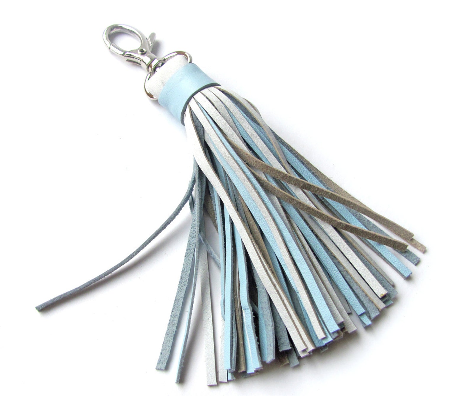 Leather Tassel Large White and Light Blue Etsy