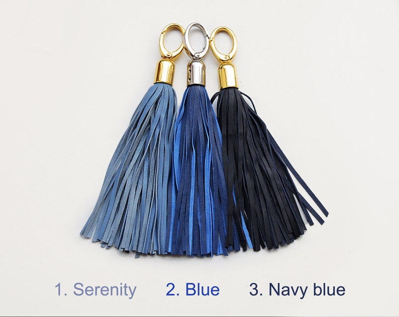 Leather Tassel, Serenity and Blue large tassel keychains image 1