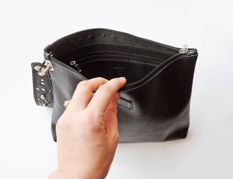 Black Leather Clutch Wristlet Clutch With Luxurious Wrist Etsy