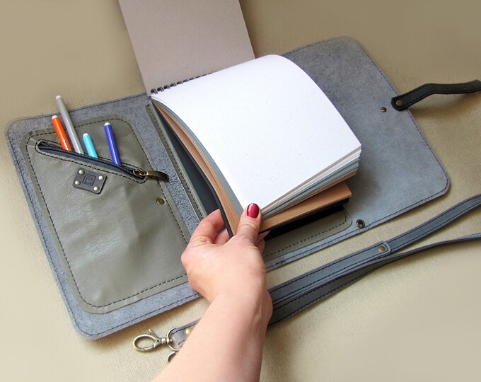 Leather Sketchbook Case With Pen Holder and Cross Body Strap Etsy Canada