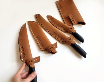 Leather knife sheath, Personalized knife covers for Chef's, Santoku, Bread, Paring knifes and Cleaver