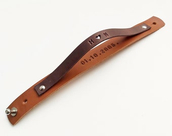 Pulsera de cuero personalizada con nombres, corazón y fecha secreta, Brazalete de cuero doble personalizado
