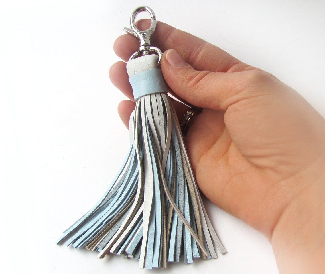 Leather Tassel Large White and Light Blue Etsy